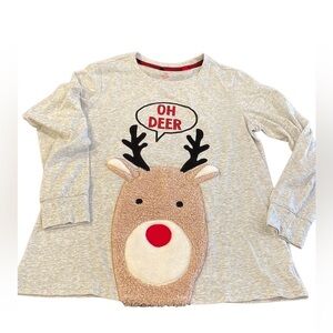 Super cute Holiday Time OH DEER long-sleeve Gray T-shirt on front Size Small